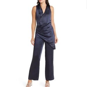 ADELYN RAE Nanci Overlay Satin Faux Wrap Jumpsuit